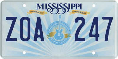 MS license plate ZOA247