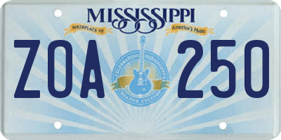 MS license plate ZOA250