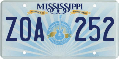 MS license plate ZOA252