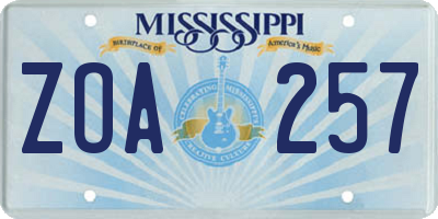MS license plate ZOA257
