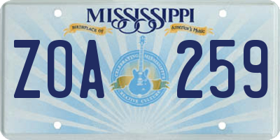 MS license plate ZOA259