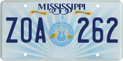MS license plate ZOA262