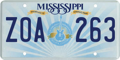 MS license plate ZOA263