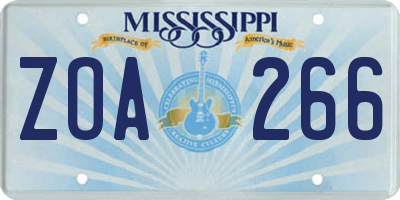 MS license plate ZOA266
