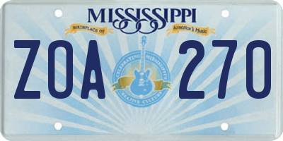 MS license plate ZOA270