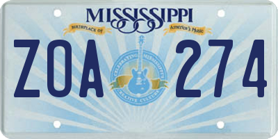 MS license plate ZOA274