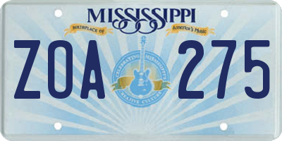 MS license plate ZOA275