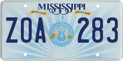 MS license plate ZOA283