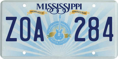 MS license plate ZOA284