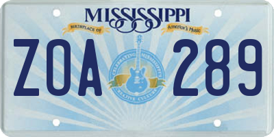 MS license plate ZOA289