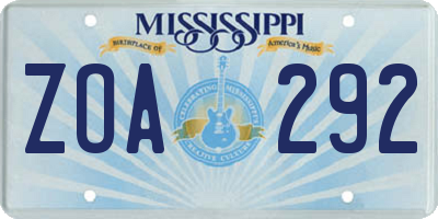 MS license plate ZOA292