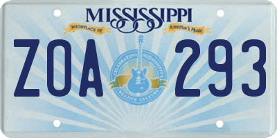 MS license plate ZOA293