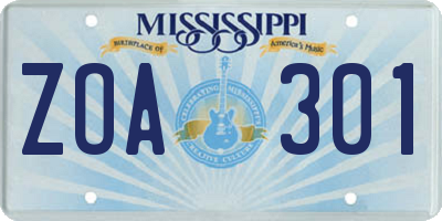 MS license plate ZOA301