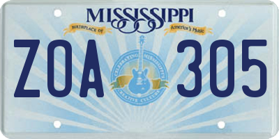 MS license plate ZOA305