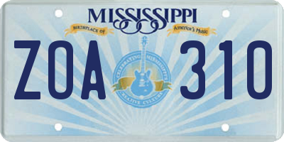 MS license plate ZOA310