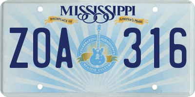 MS license plate ZOA316