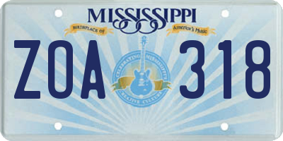 MS license plate ZOA318