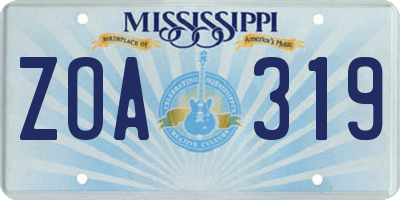 MS license plate ZOA319