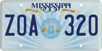 MS license plate ZOA320