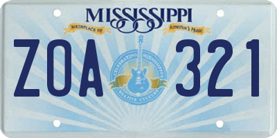 MS license plate ZOA321