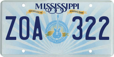 MS license plate ZOA322