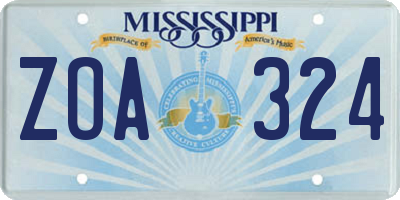 MS license plate ZOA324