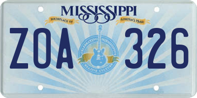 MS license plate ZOA326