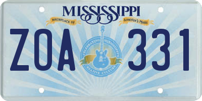 MS license plate ZOA331