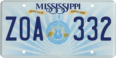 MS license plate ZOA332