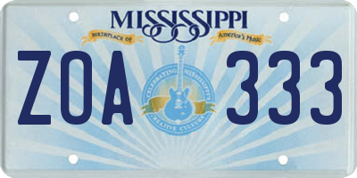 MS license plate ZOA333