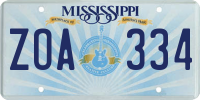 MS license plate ZOA334