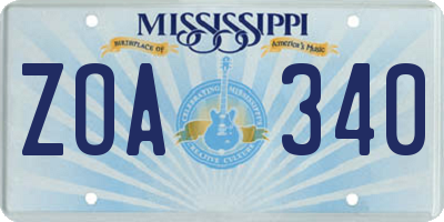 MS license plate ZOA340