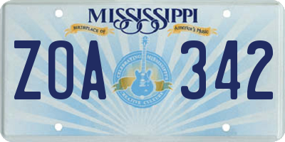 MS license plate ZOA342