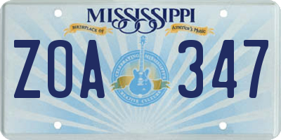 MS license plate ZOA347