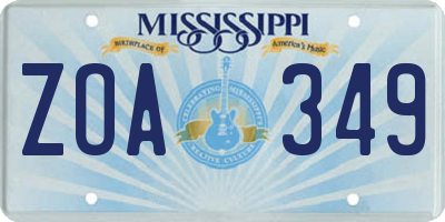 MS license plate ZOA349