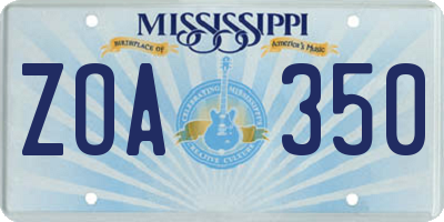 MS license plate ZOA350