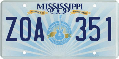 MS license plate ZOA351