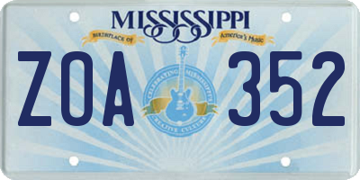 MS license plate ZOA352