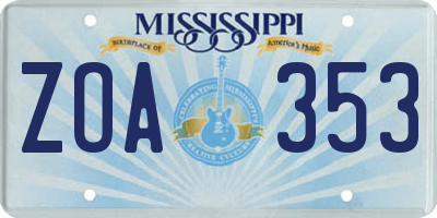 MS license plate ZOA353