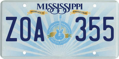 MS license plate ZOA355