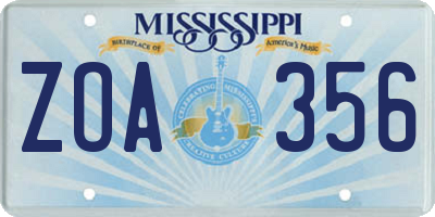 MS license plate ZOA356