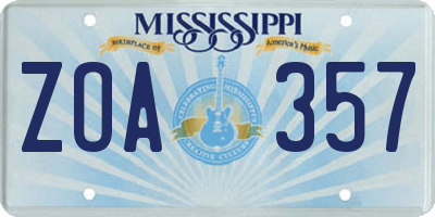 MS license plate ZOA357