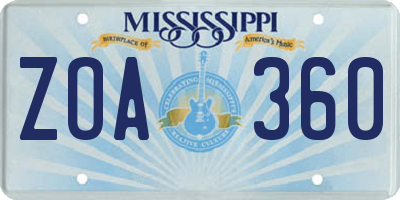 MS license plate ZOA360