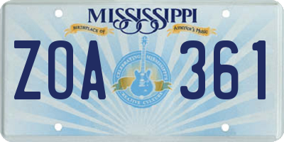 MS license plate ZOA361