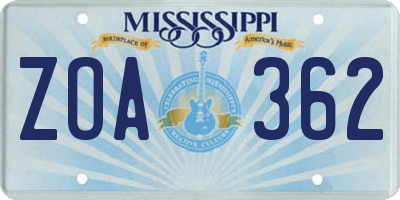 MS license plate ZOA362