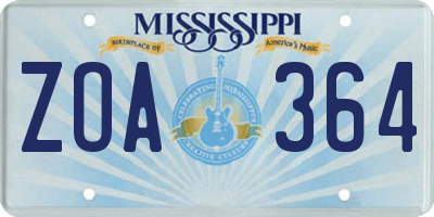 MS license plate ZOA364