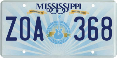 MS license plate ZOA368