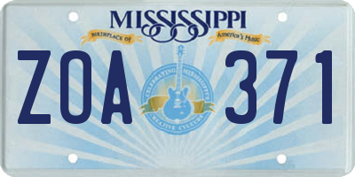 MS license plate ZOA371