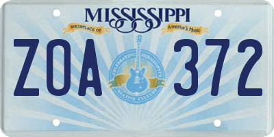 MS license plate ZOA372