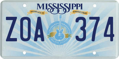 MS license plate ZOA374